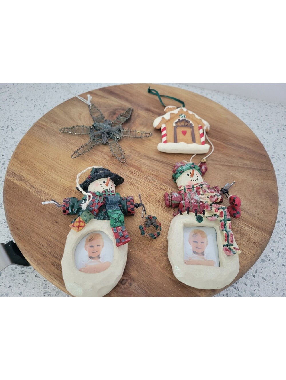 Lot of 4 Photo Picture Holder Christmas Ornaments Rustic Country Primitive Vtg